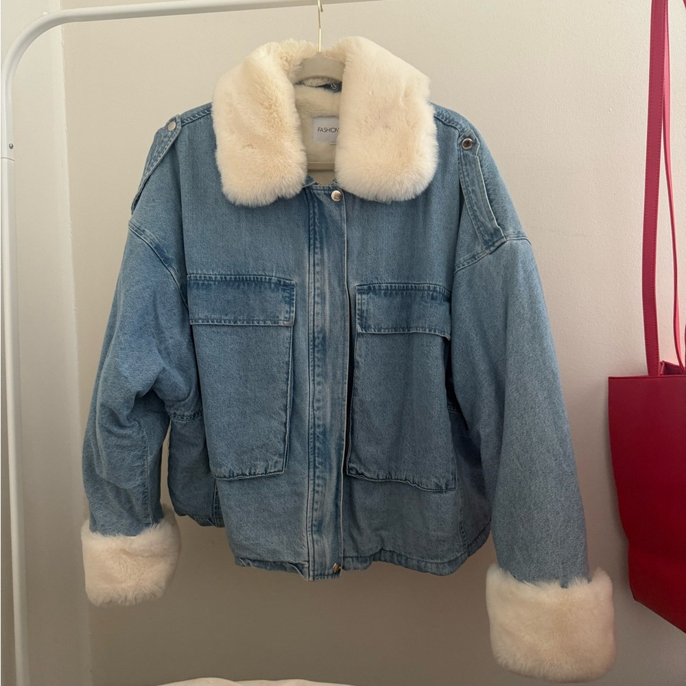 fashion nova Denim Jacket with Faux Fur Trim
